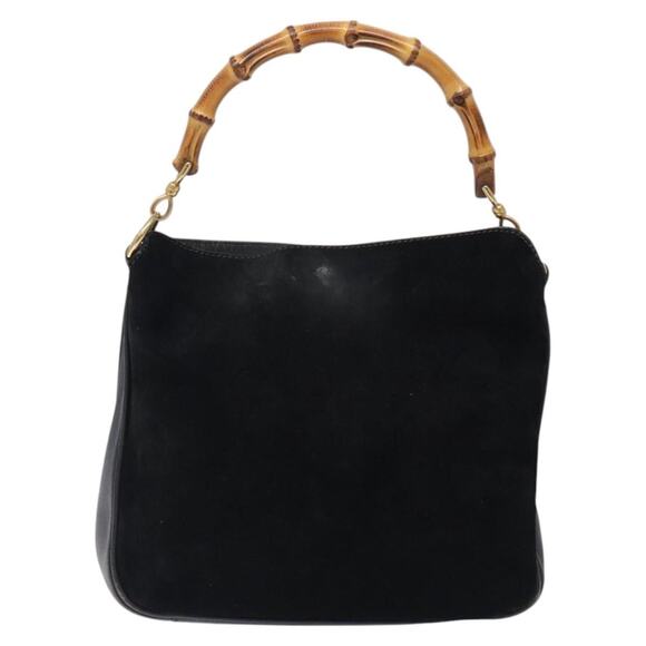 GUCCI Bamboo Hand Bag Suede Black Gold 001 001 - Picture 3 of 12